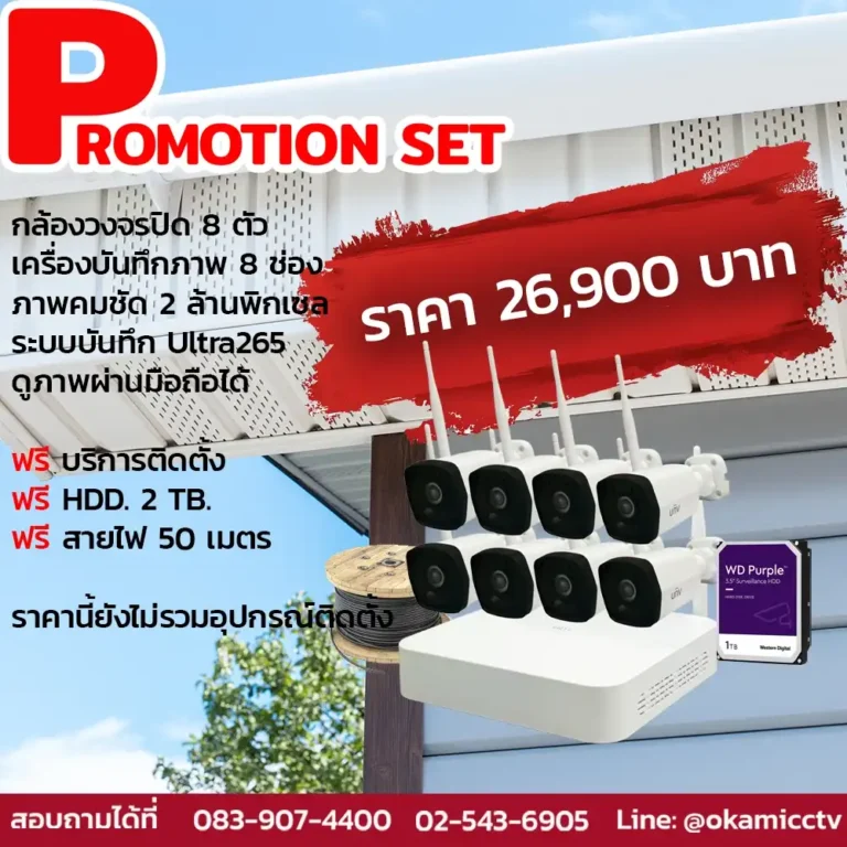 ชุดกล้องวงจรปิด 8 ตัว wifi พร้อมติดตั้ง